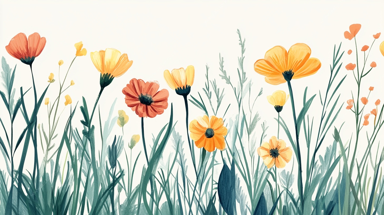 手绘清新草地花卉图