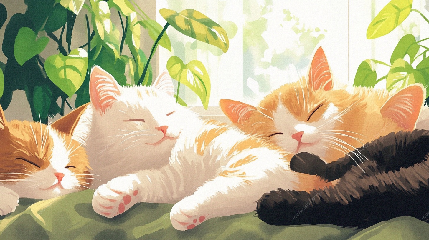 猫咪惬意午睡图