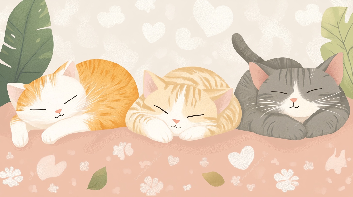 三只猫咪惬意睡姿插画
