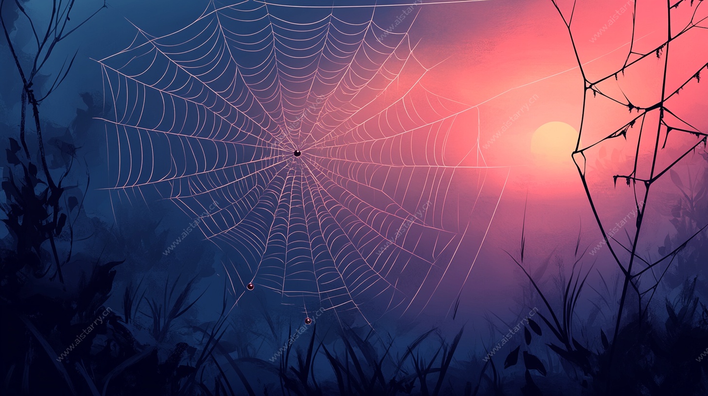 黄昏下的蛛网美景