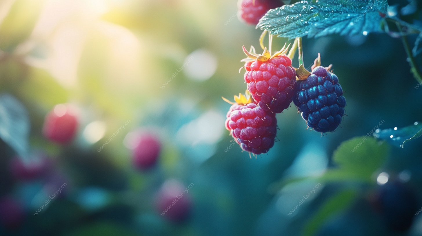 饱满树莓沐浴阳光
