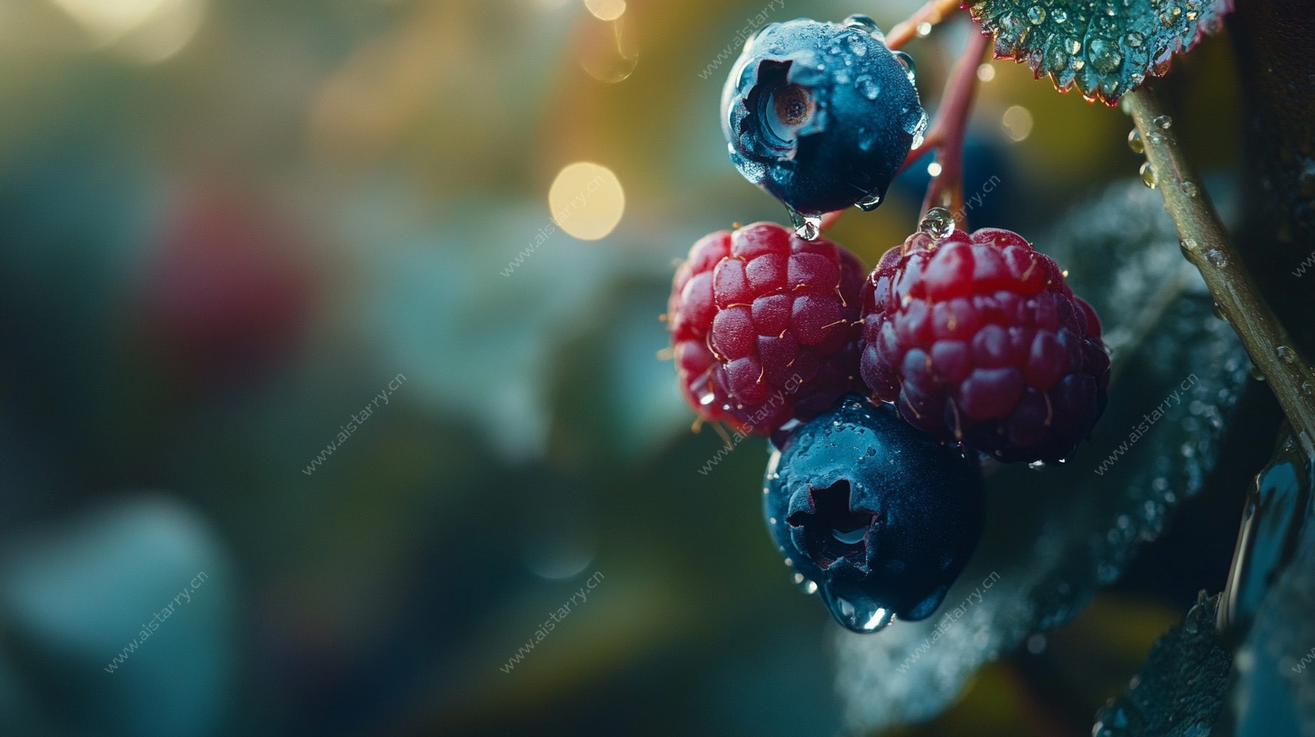 带露浆果的清新特写