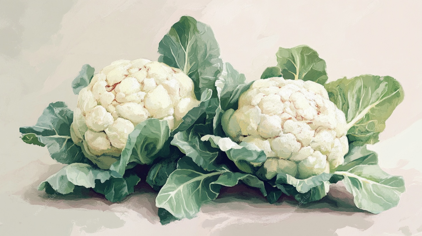 两颗花椰菜的清新水彩画