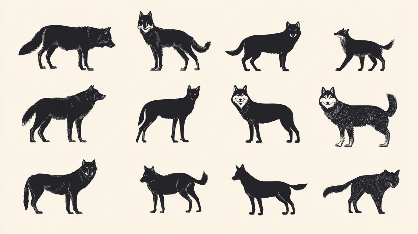 狼与犬的多样姿态剪影