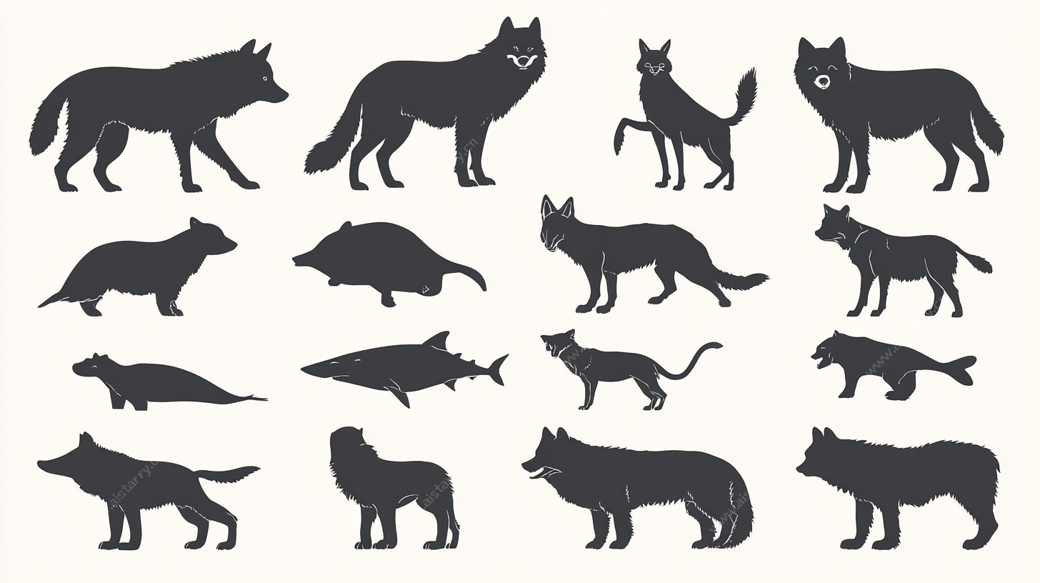 多样动物剪影集合