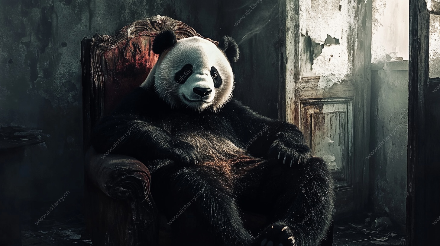 熊猫坐旧椅 神秘氛围感