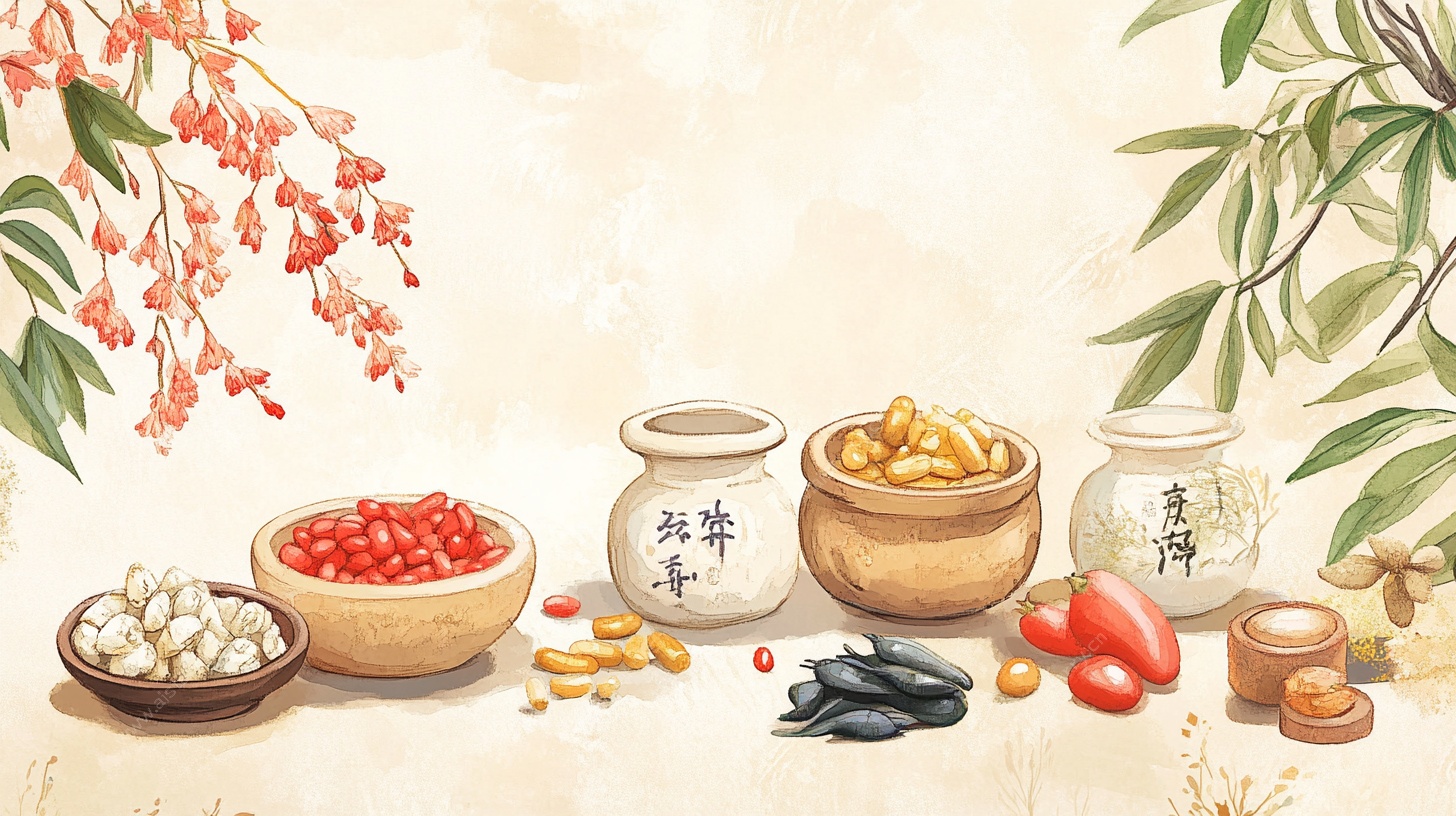 中式传统中药材静物插画