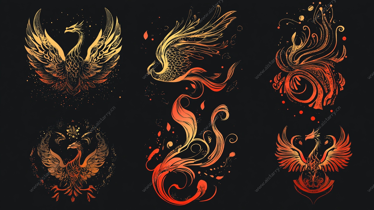 金色凤凰图案设计集合
