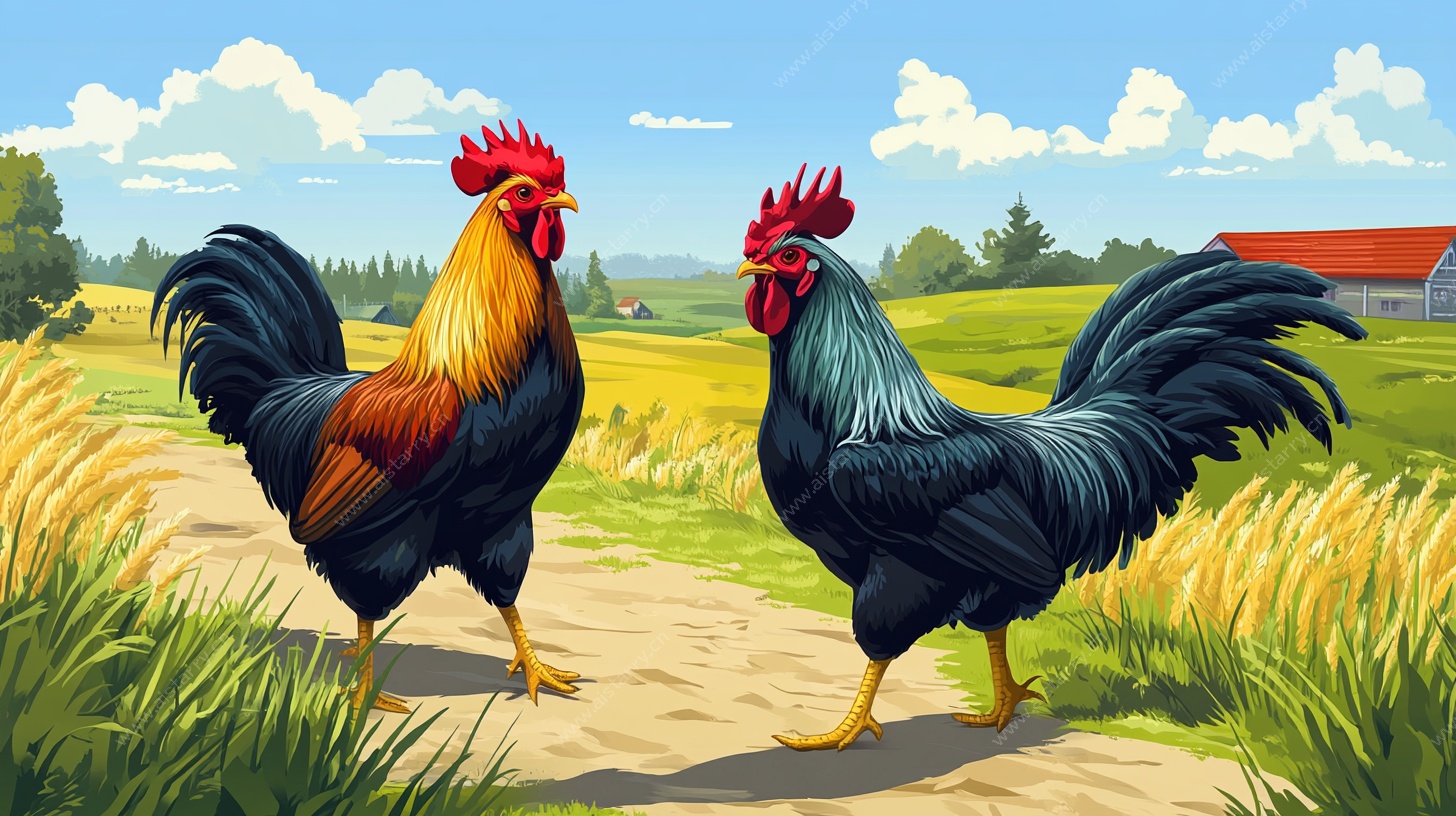 田野双雄 对峙的公鸡