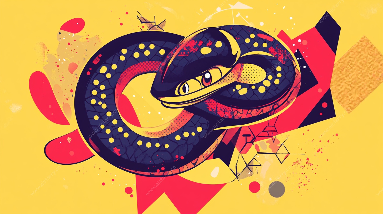 彩色波普风盘绕蛇插画