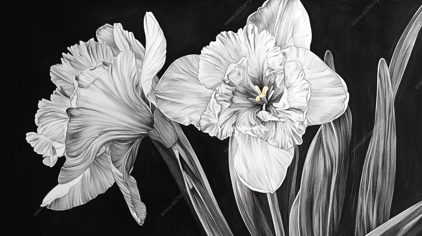 黑白鸢尾花艺术素描