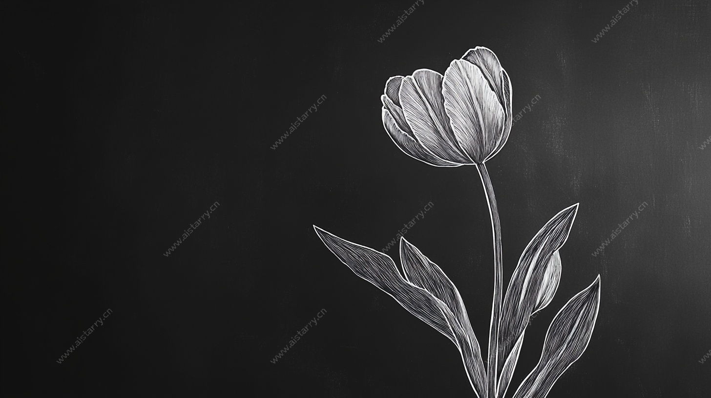 黑白手绘郁金香花卉图