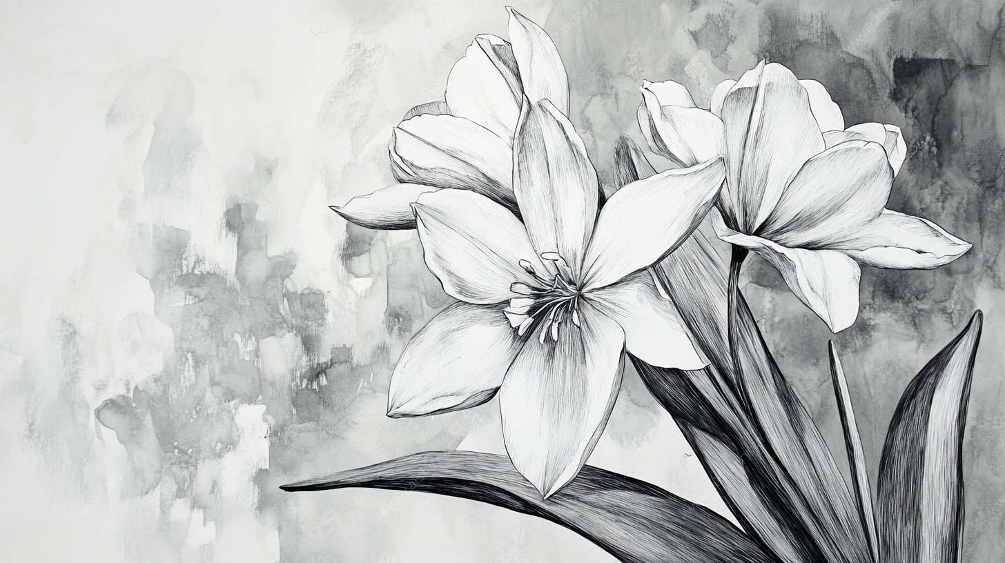 黑白花卉素描图