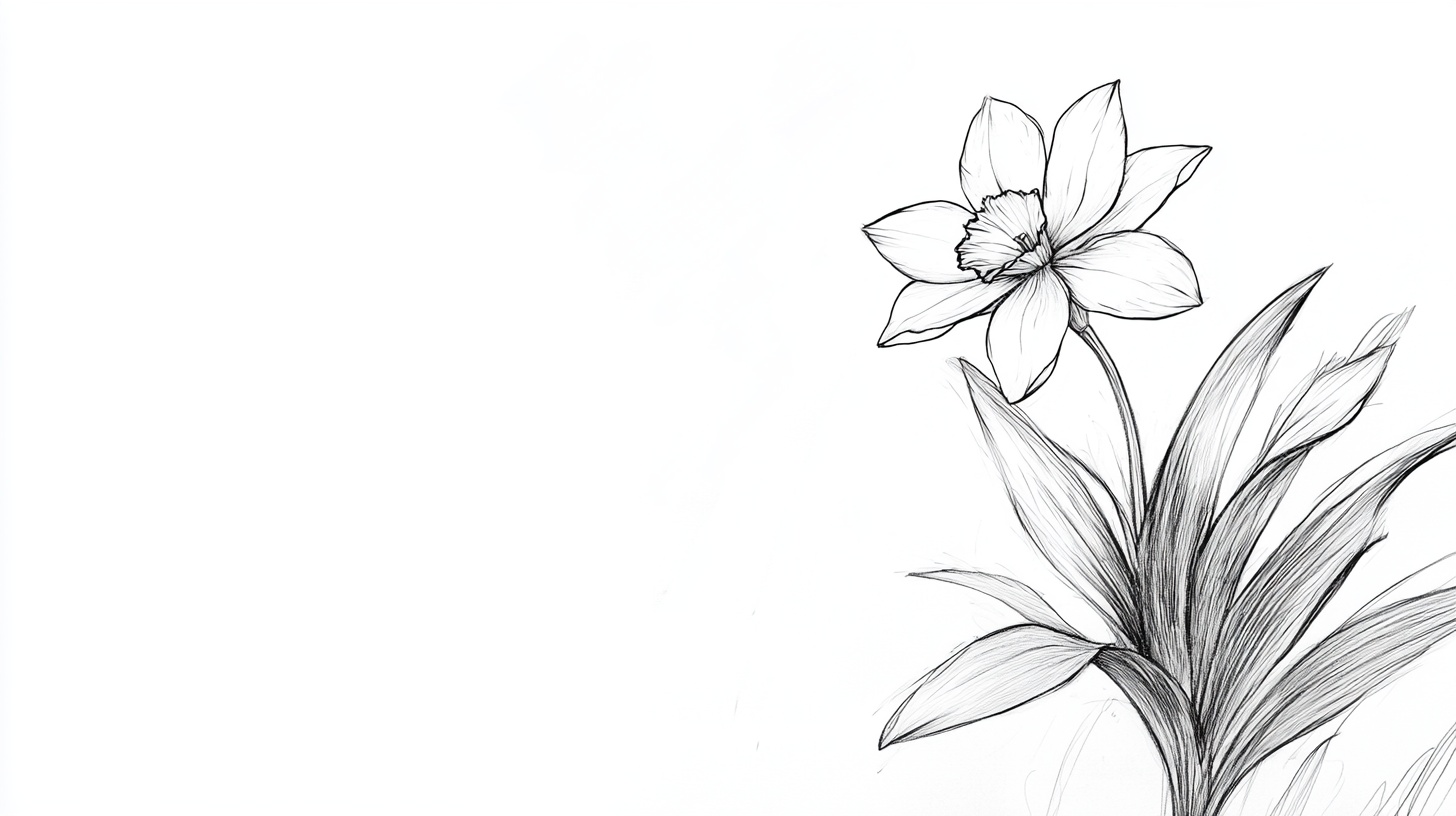 手绘单枝水仙花线条图