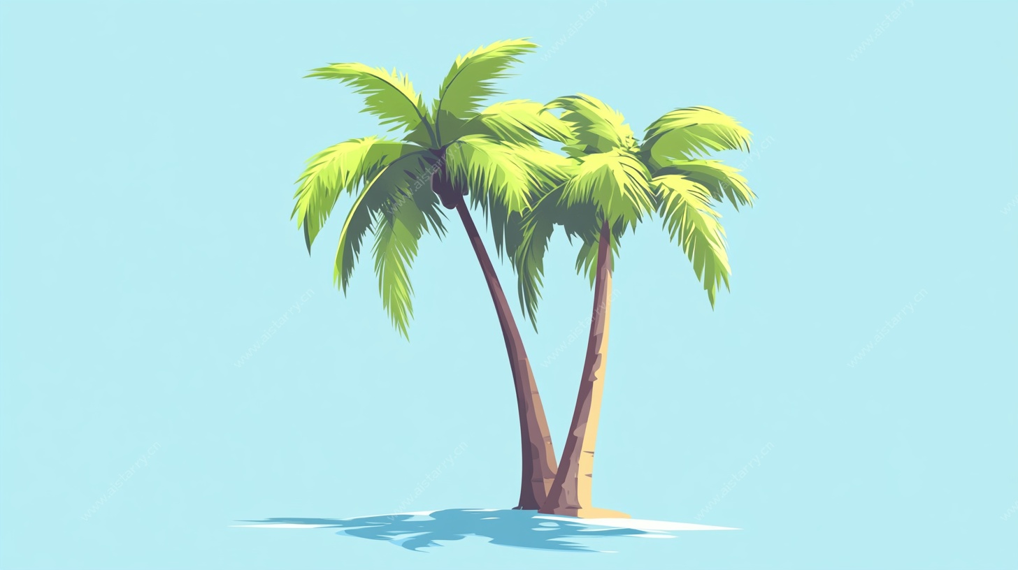 两棵椰树的清新海岛插画