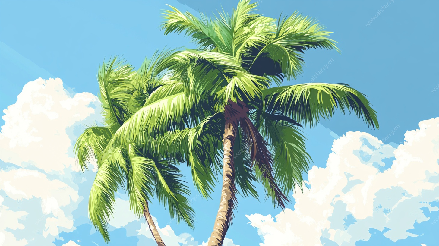 两棵椰树映蓝天