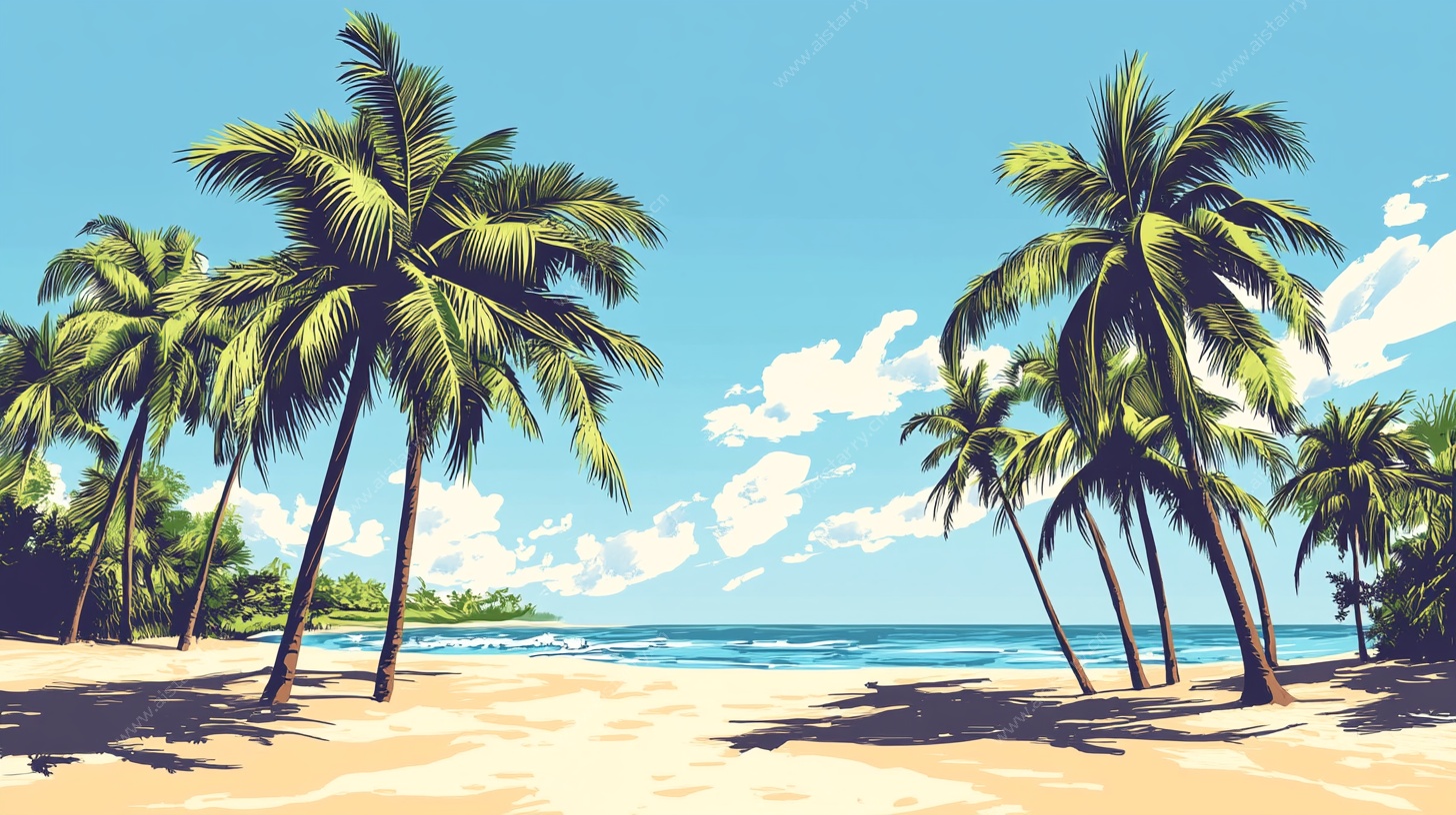 热带风情海滩风光画