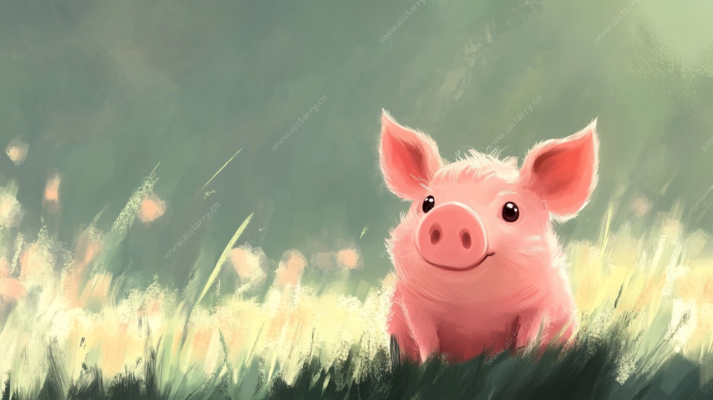 田野中的微笑小猪