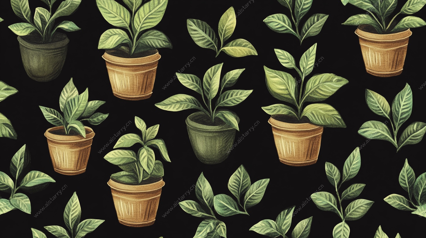 盆栽绿植无缝图案背景