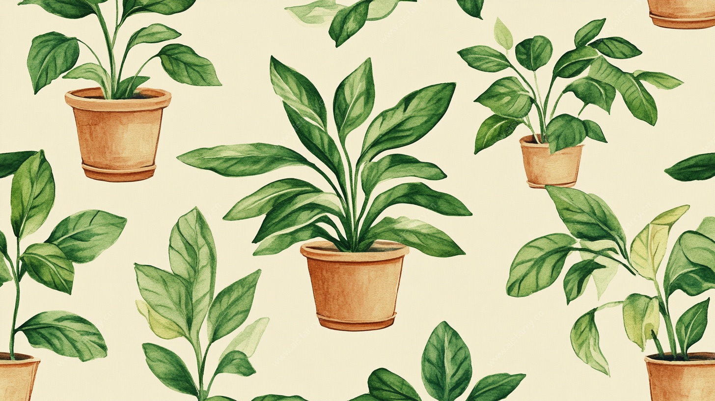 盆栽绿植无缝图案背景