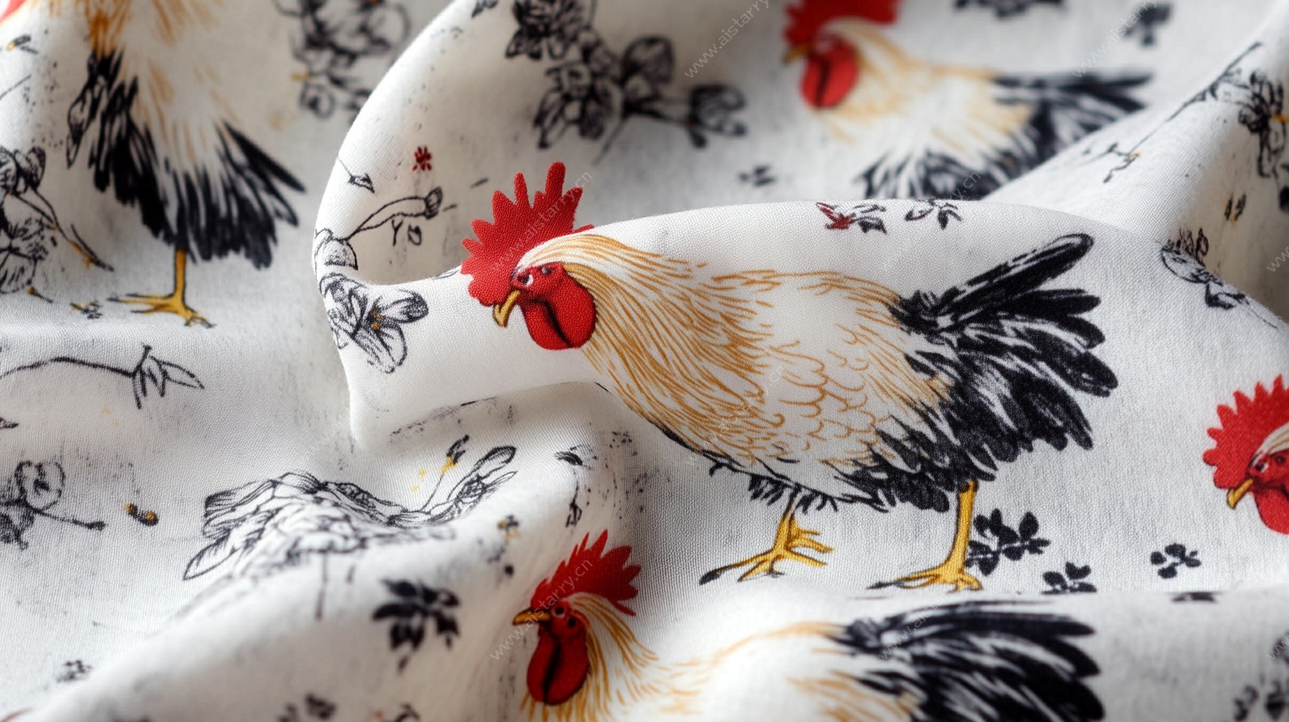 公鸡图案印花布料