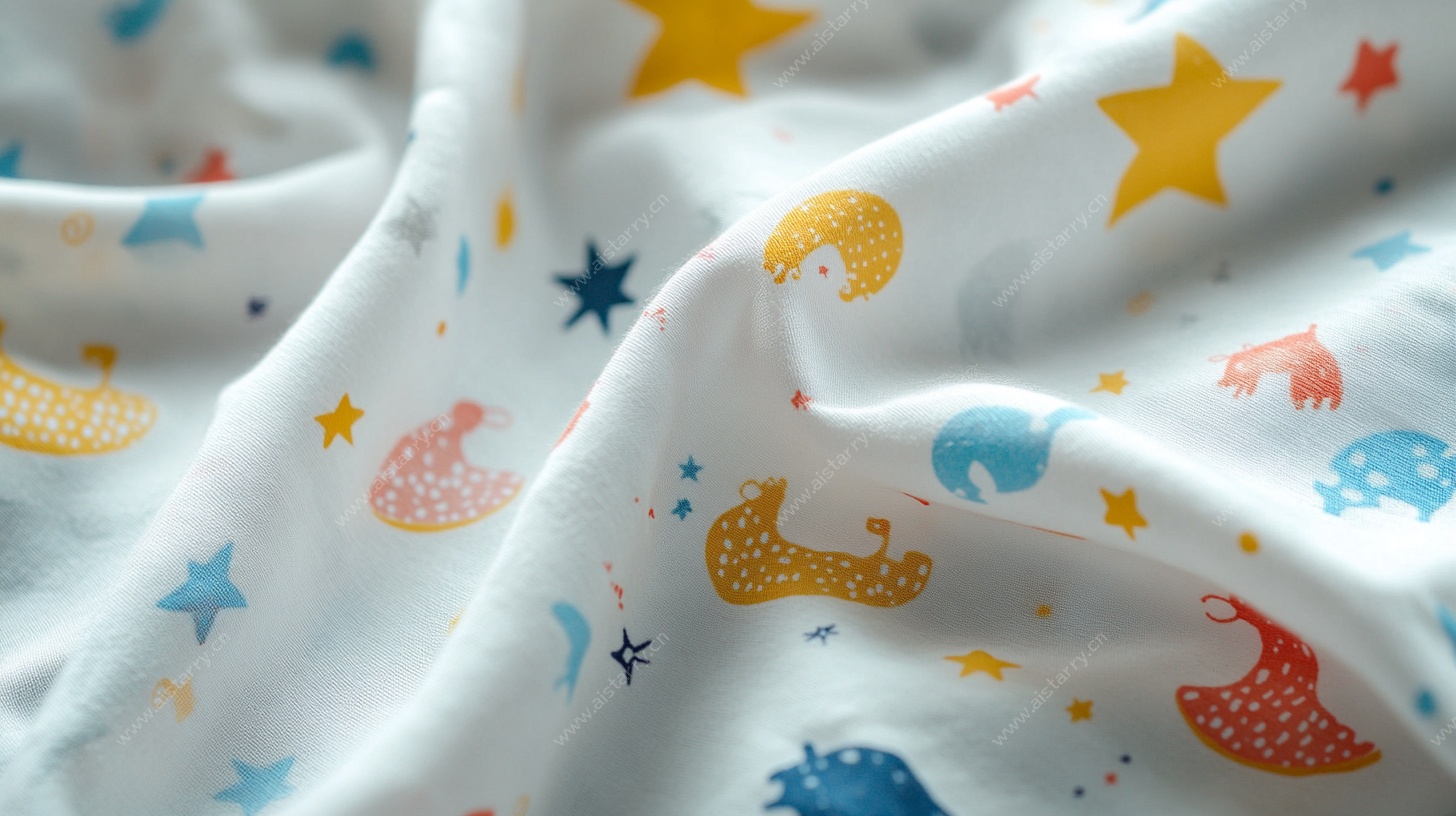 童趣星星鲸鱼印花布料