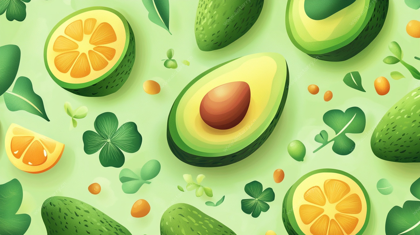牛油果与橙子的清新插画