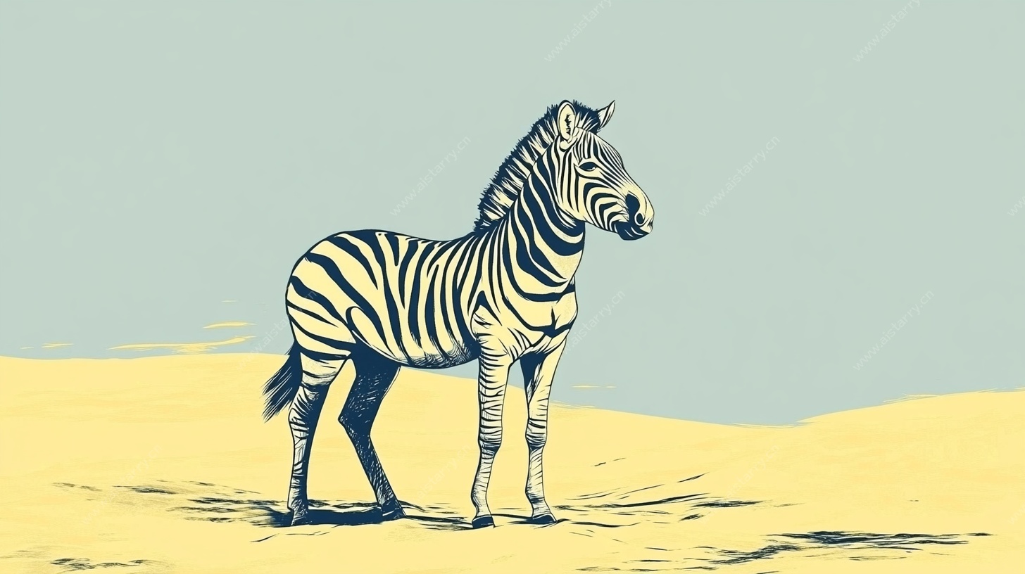 沙漠中的斑马插画