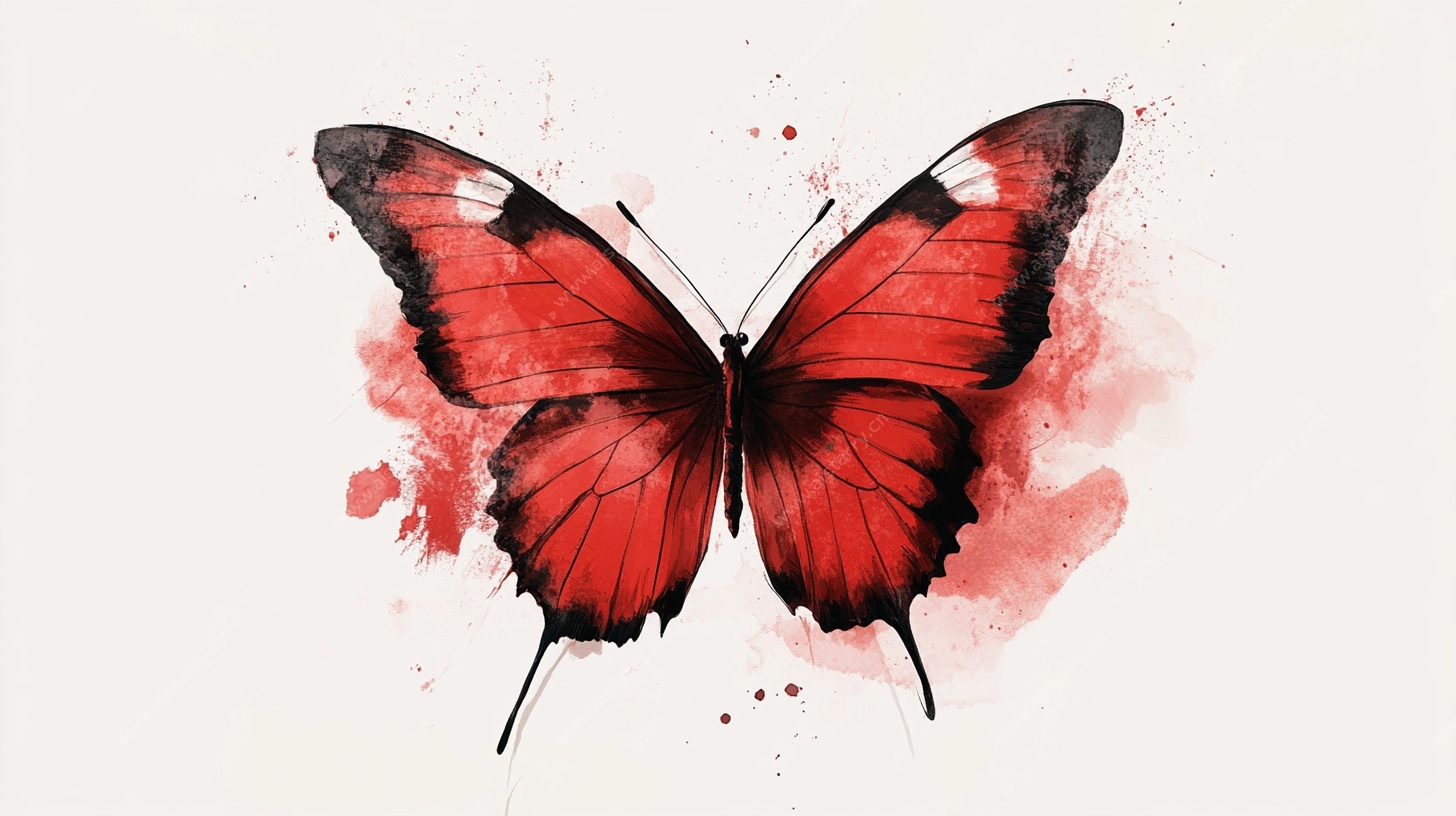 红色水彩风蝴蝶插画