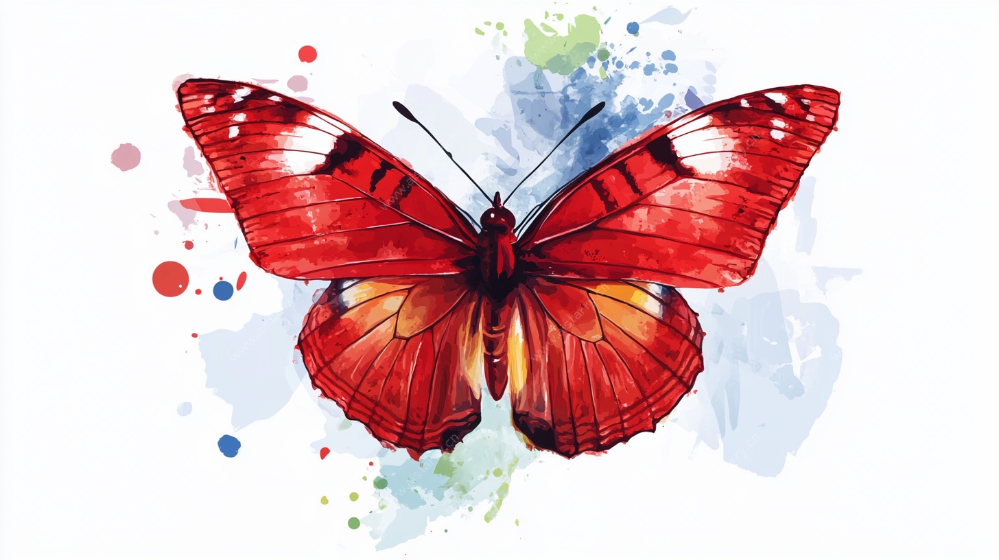 水彩红蝶 灵动艺术之美