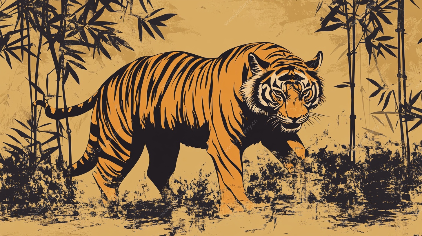 竹林猛虎插画