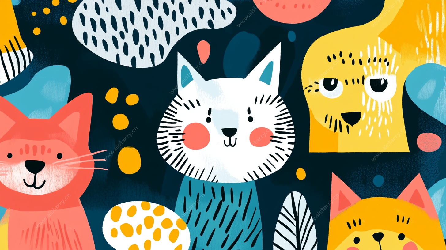 可爱猫咪趣味插画