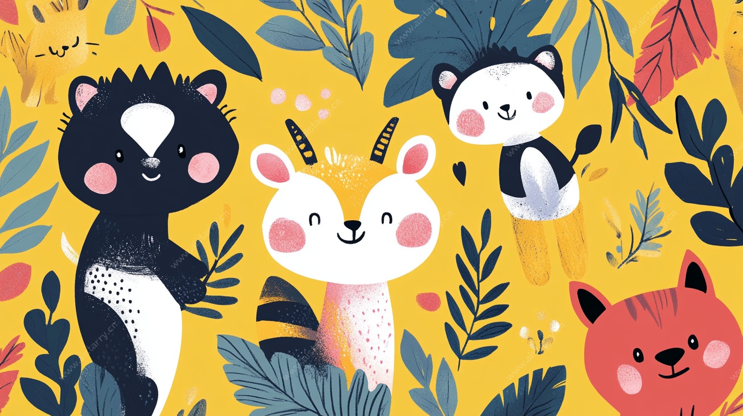 可爱动物的丛林欢乐聚会