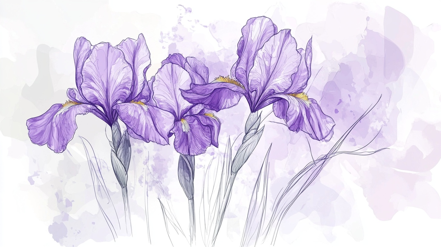 紫色鸢尾花水彩插画