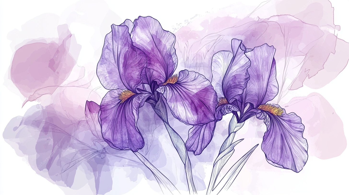 紫色鸢尾水彩花卉画