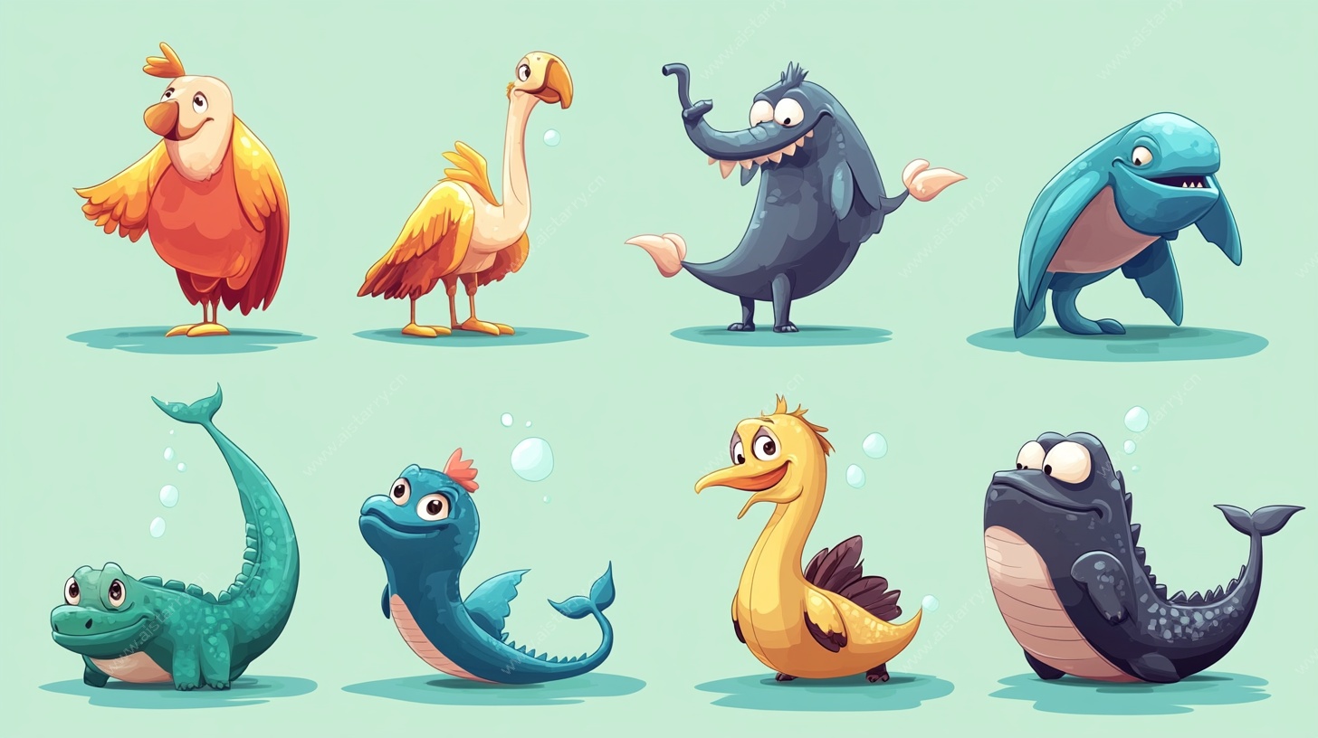 可爱卡通动物集合插画