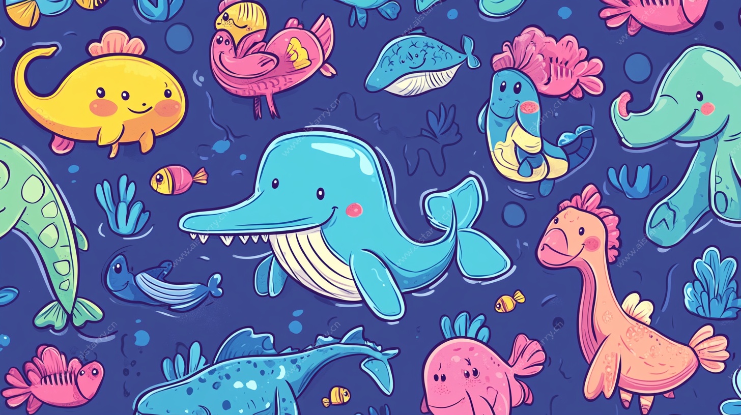 海洋萌趣动物插画