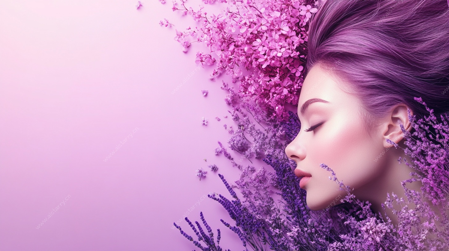 梦幻紫发少女与繁花邂逅