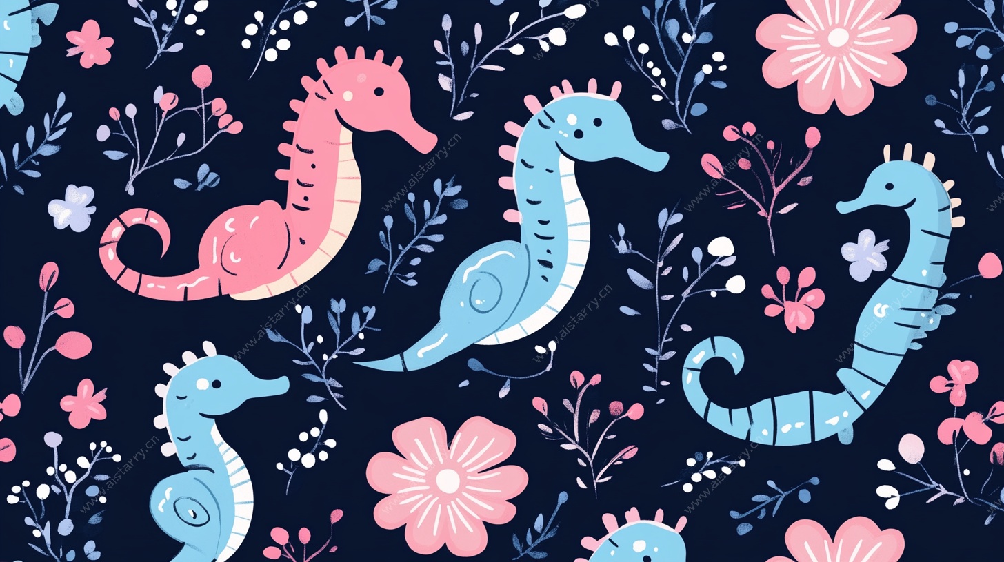 海马花卉趣味图案设计