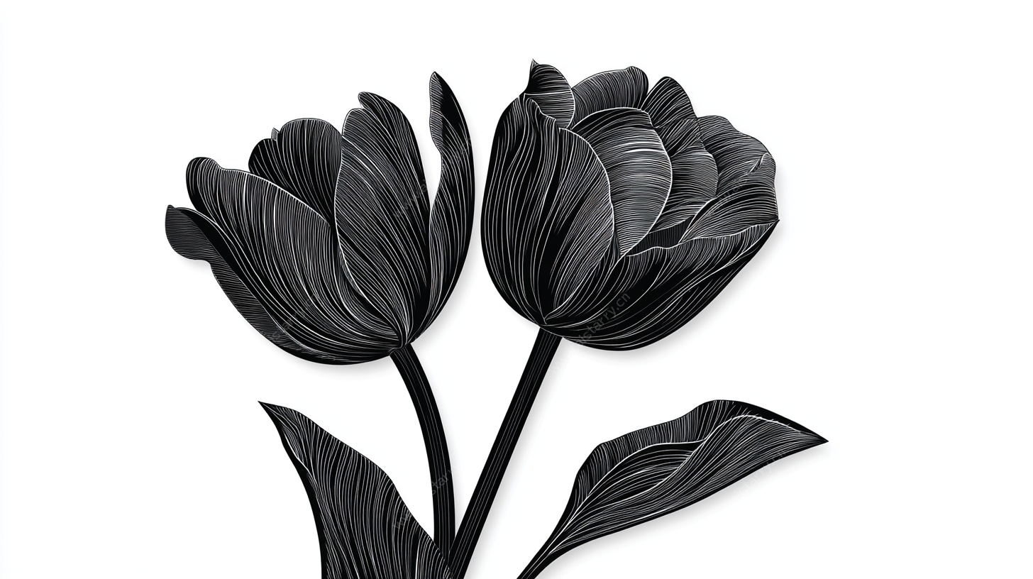 黑白郁金香插画