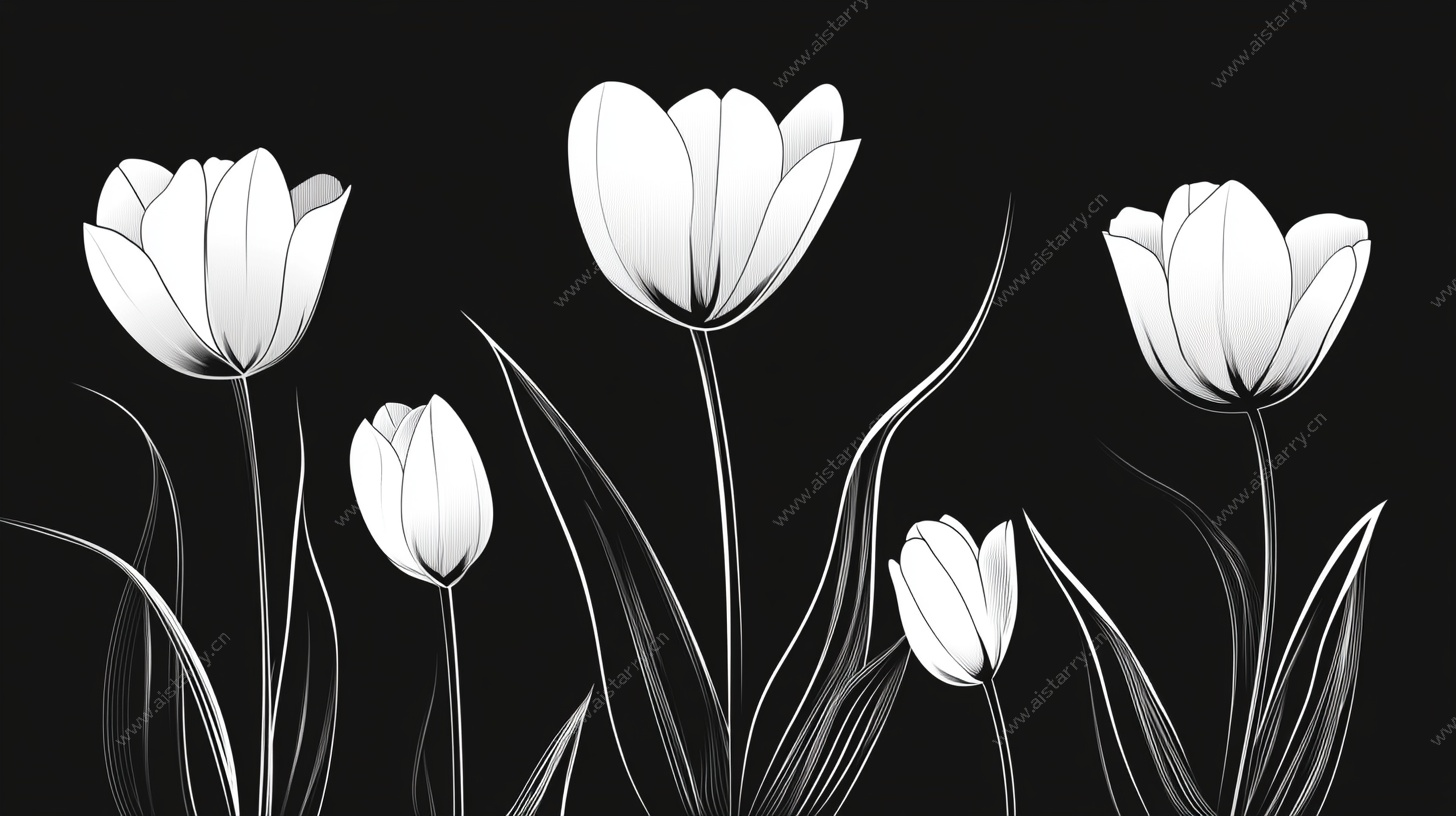 黑白线条郁金香花卉图