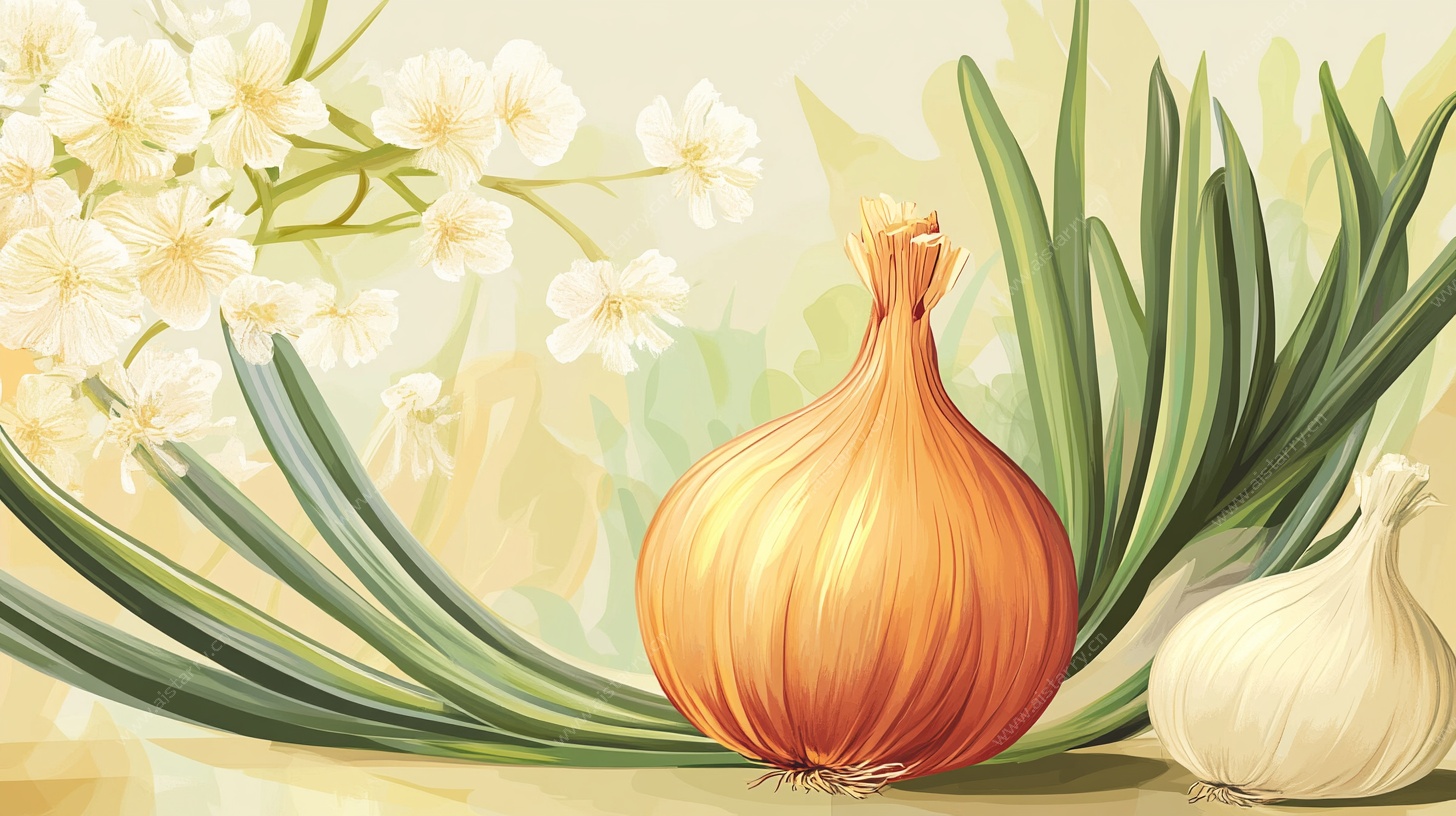 洋葱大蒜花卉静物插画
