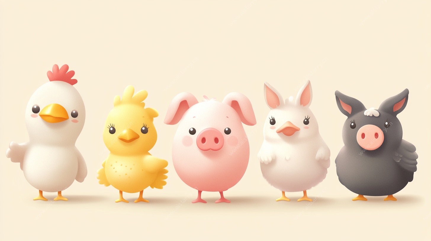 可爱小动物排成一排