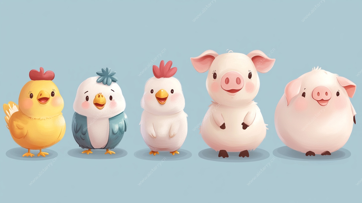 可爱小鸡小猪动物组合图