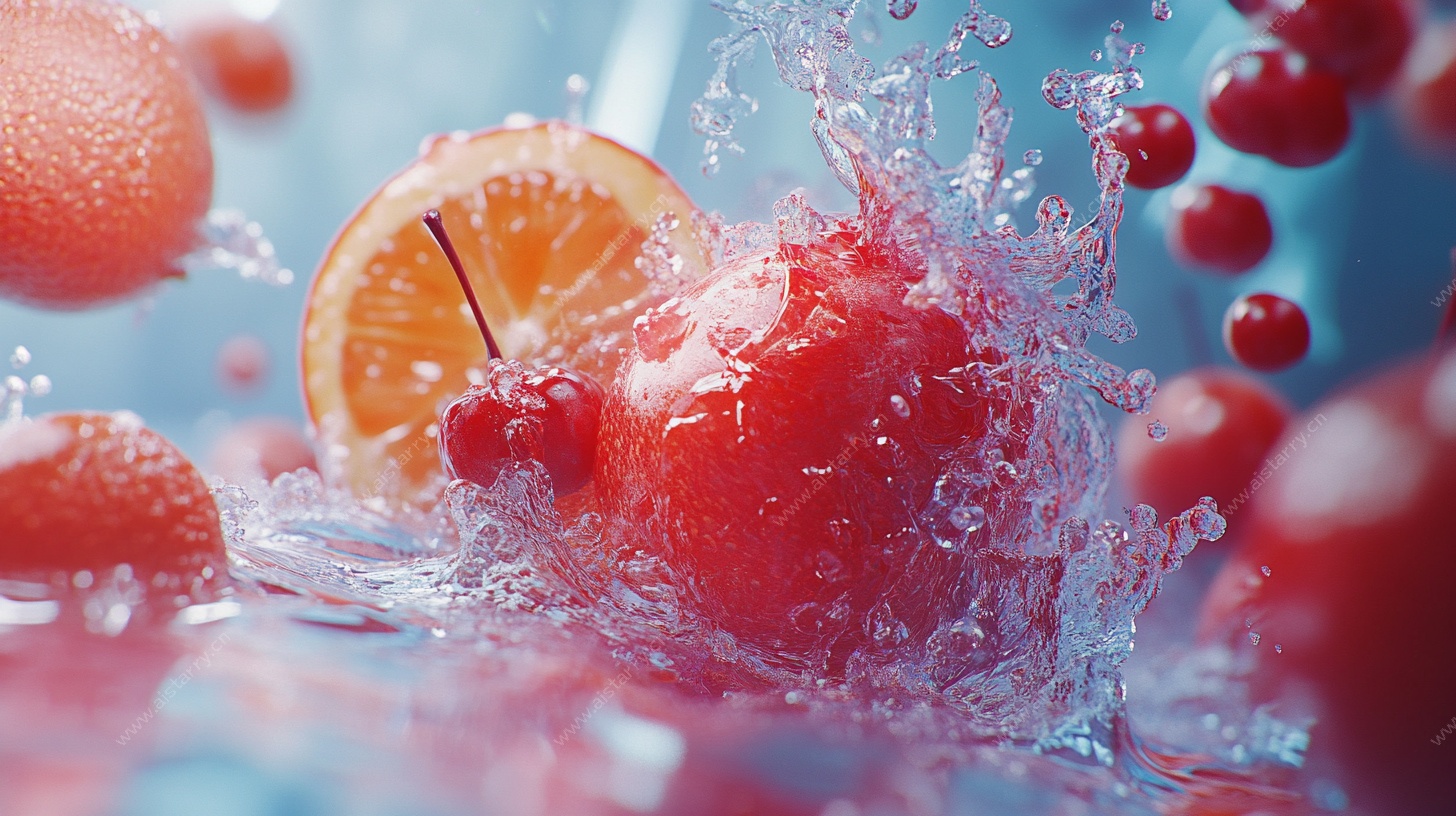 水果入水瞬间的绚丽飞溅