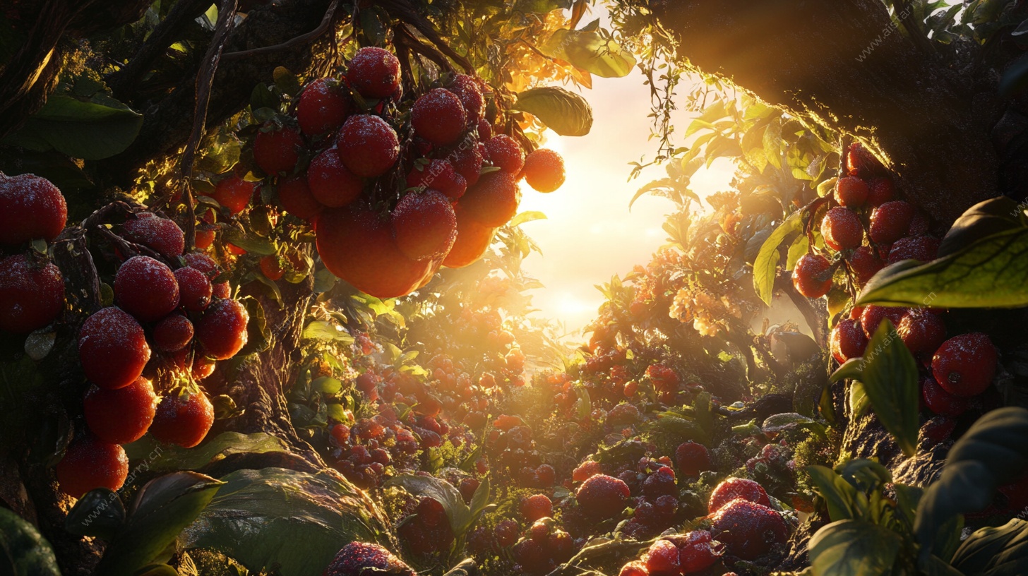 夕阳下的红果累累