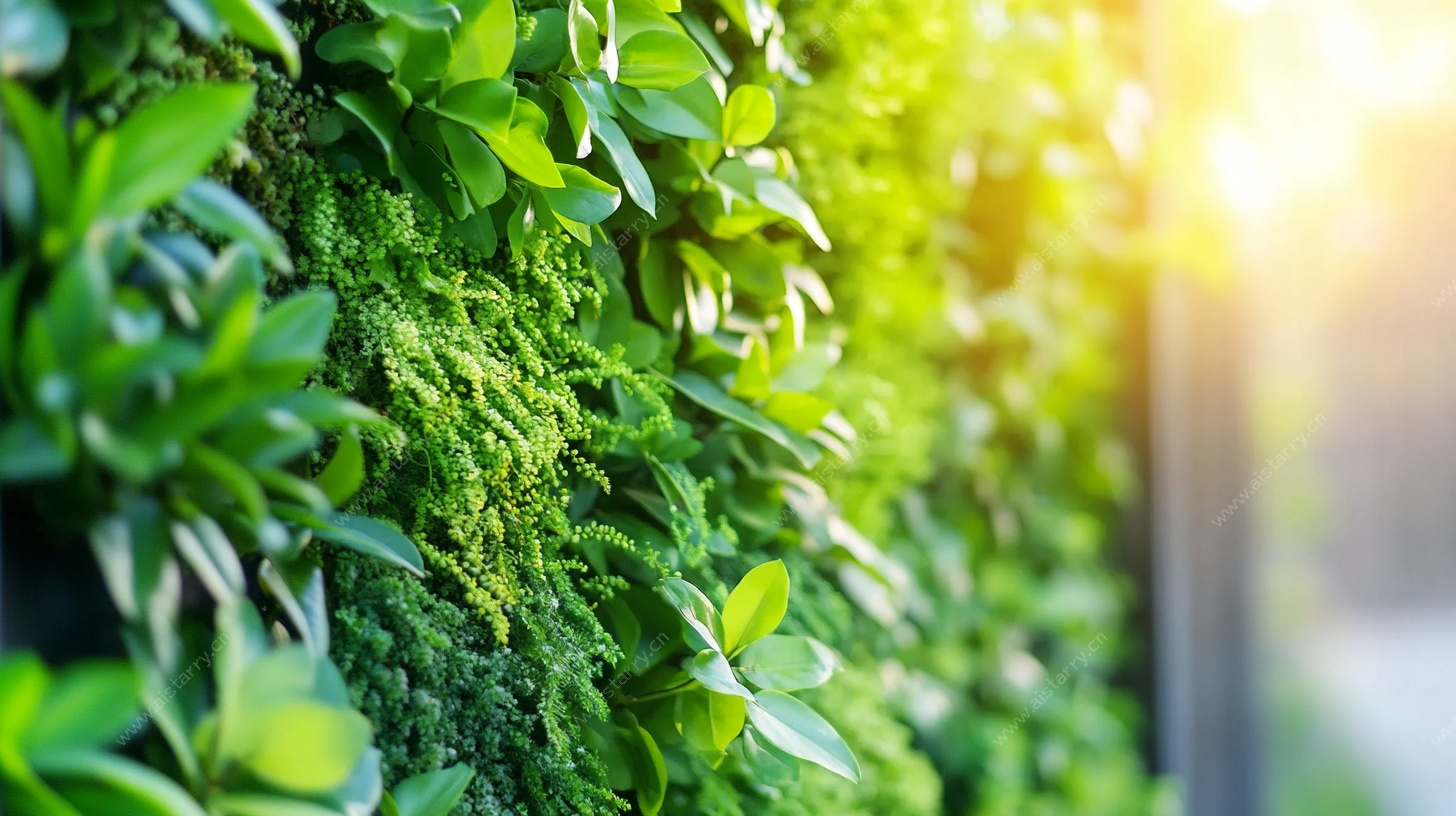 阳光照耀下的翠绿植物墙