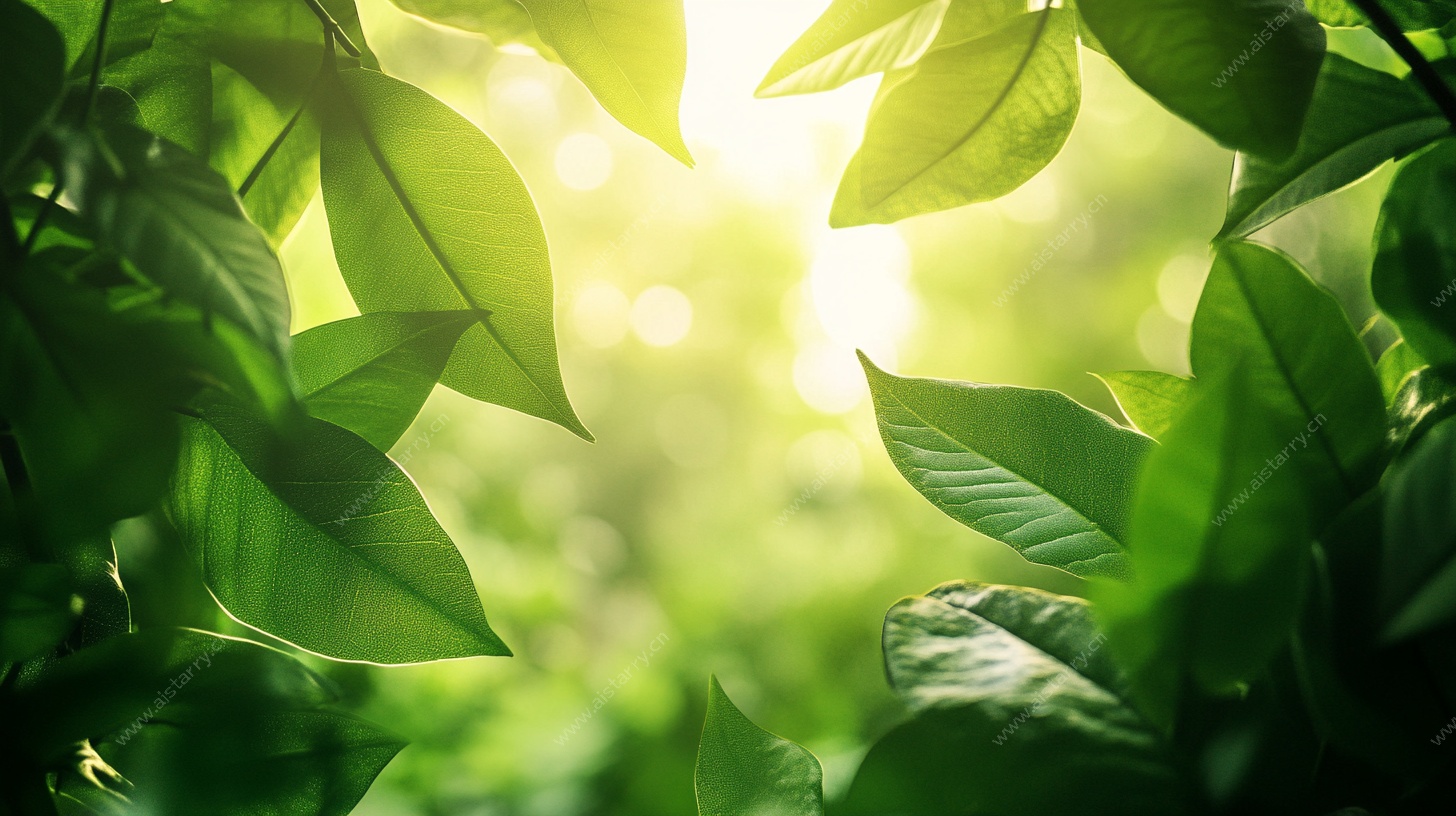 阳光透过绿叶的清新景致