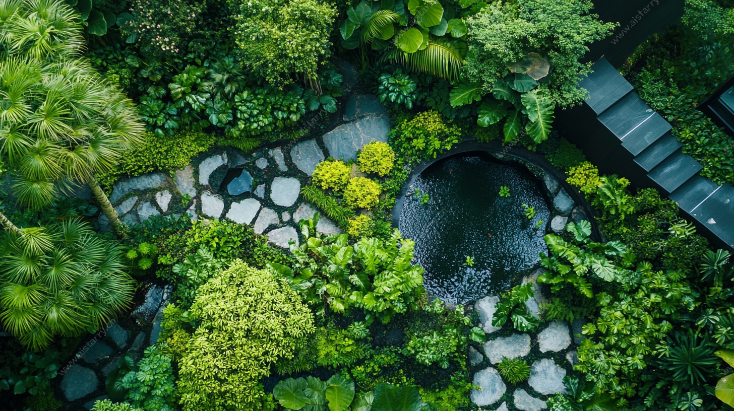 空中俯瞰精致花园景观