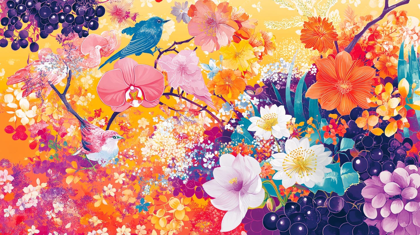 缤纷花鸟绘景